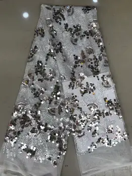 

Nigerian Lace Fabrics High Quality Silvery white Embroidered Tulle Lace Fabric / French 3D Flowers Tulle Lace Fabric FFD1110