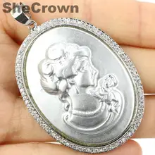 54x35 мм длинный большой Камея оникс Белый Леди Белый CZ женский подарок серебряный кулон