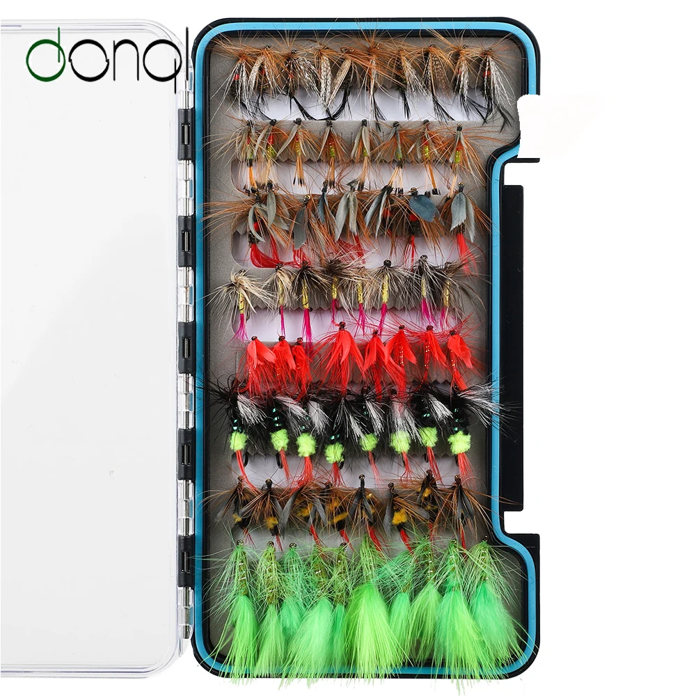 DONQL 68Pcs/Set Insects Flies Fly Fishing Lures With Super Sharpened Hook Mix Color Size Fishing