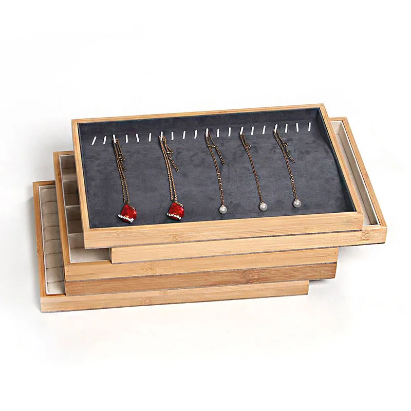 New Natural Bamboo Frame Jewelry Box Soft Velvet Inner Jewellery Tray Rings Necklaces Display Earrings Pendant Storage Organizer luxurious white pu earrings bracelet jewellery display rings tray necklaces holder various models for woman option wholesale