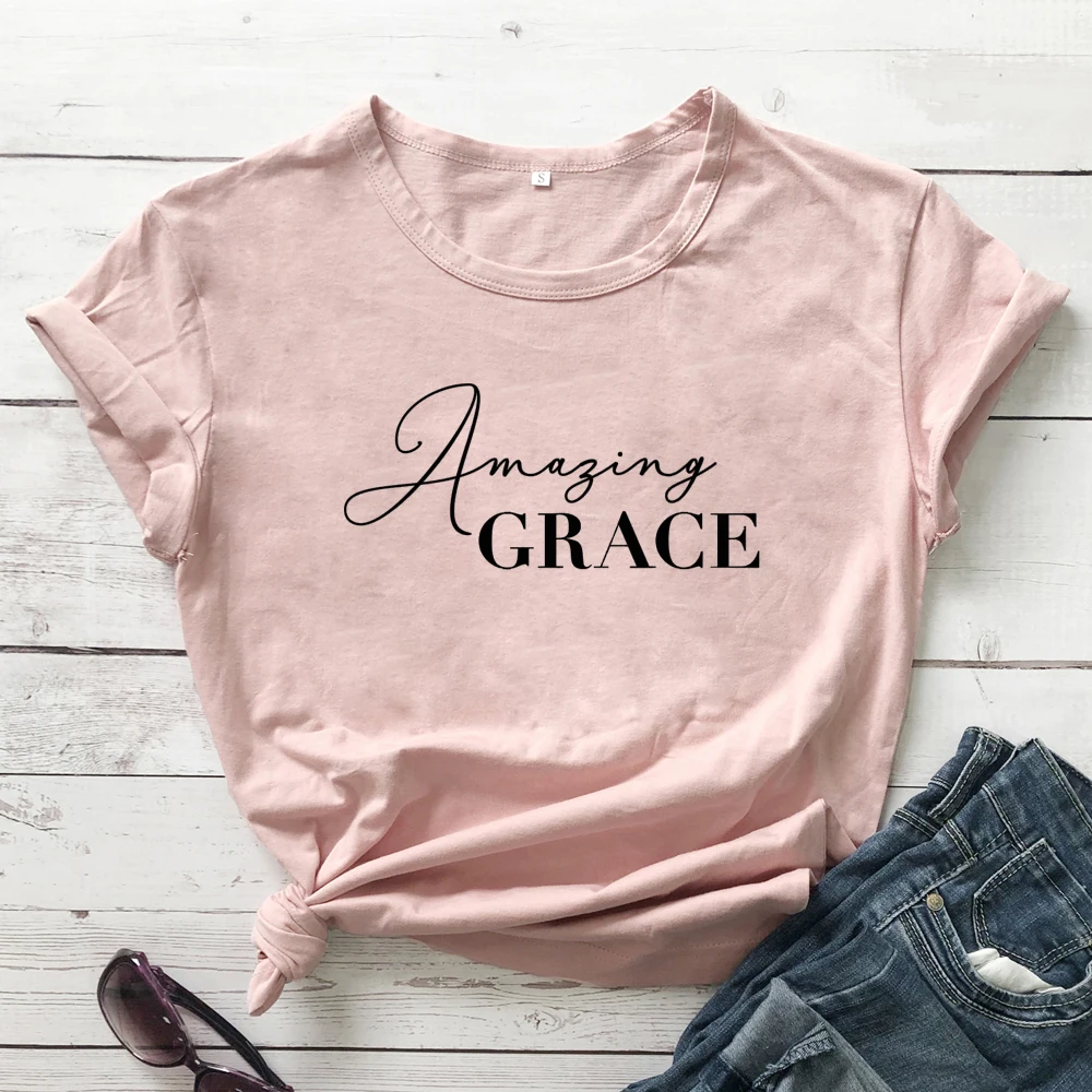 Женская футболка из 100% хлопка с надписью Amazing Grace Повседневная коротким рукавом и