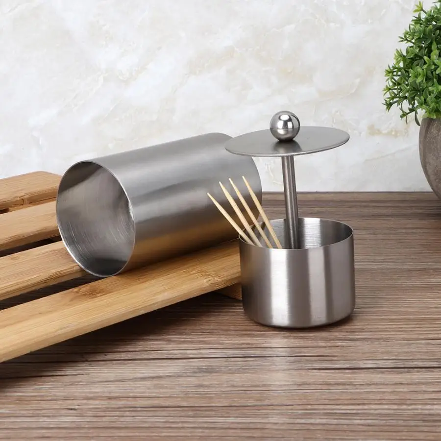 

Kitchen Stainless Steel Innovative Retractable Toothpick Holder Storage Box Case with Rubber Base Toothpick Dispenser