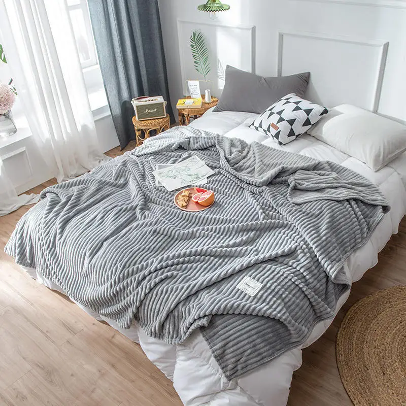 

Striped Blanket Plush Solid Color Bed Covers for sofa Soft Adult Fleece Throw Blankets Flannel Bedspread for the Couch