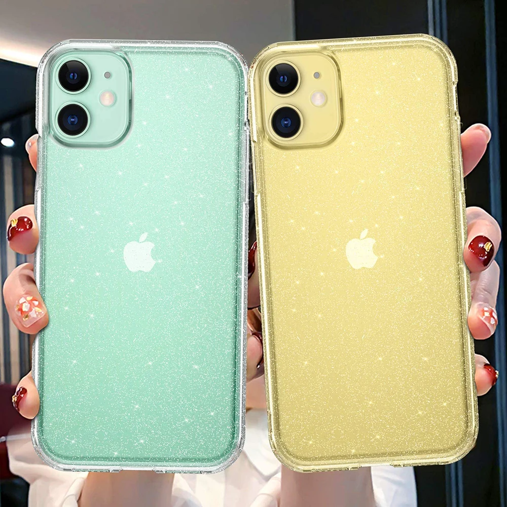 

Clear Glitter Sparkle Case For iPhone 11 Pro Max 12 Mini XS X XR 7 8 Plus 6S SE 2020 Sparkly Transparent Cover Phone Accessories