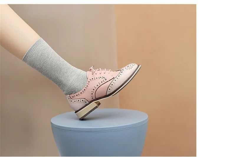 British Genuine Leather Female Oxford Shoes College Spring New Thick Heel 3cm Women Brogues Retro Carved Single Shoes Large Size (30)
