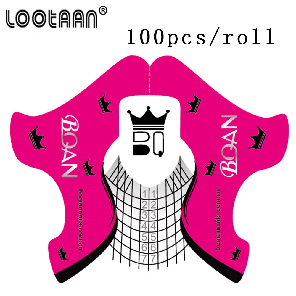 Red 100pcs Lootaan, красный сплав, 300 шт./лот, толстая Форма для ногтей, для акрилового УФ-геля, для наращивания наконечника, GuideSelf-клейкие формы, наклейки, инструменты для дизайна ногтей - Цвет: Red 100pcs