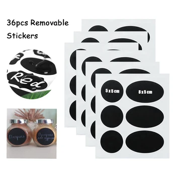 36Pcsset Kitchen Label Stickers for Jar Organizer Can Labels Chalkboard Home Decor PVC Blackboard Sticker Round Wall Stickers