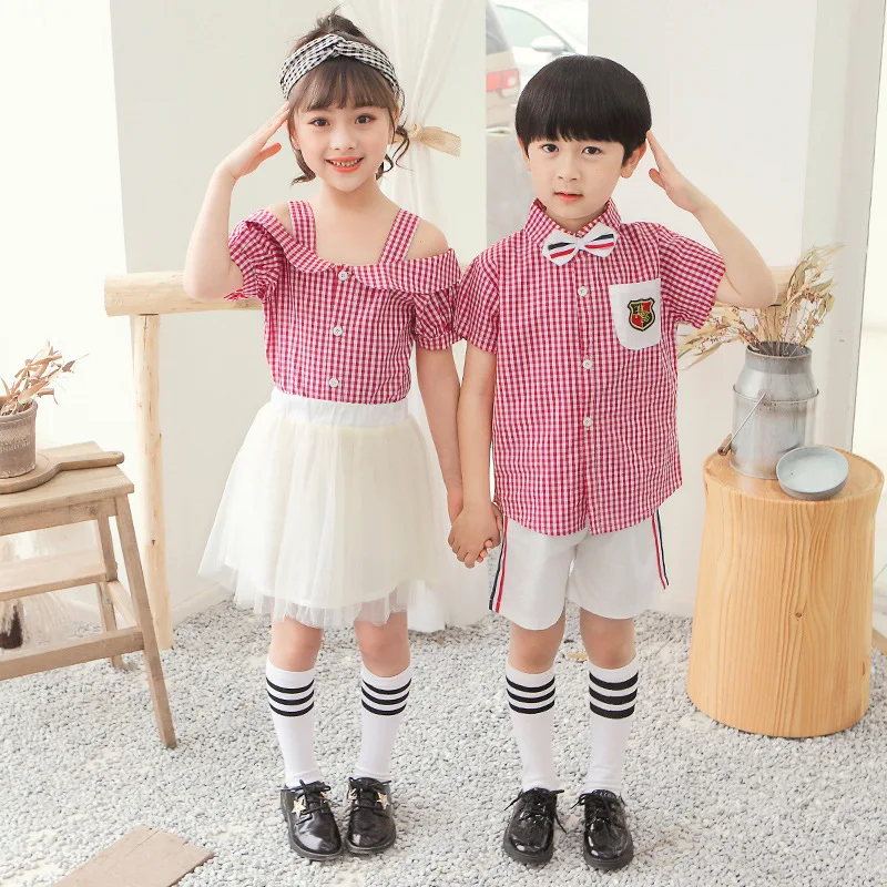 Летняя новая стильная детская летняя одежда школьная форма с короткими рукавами, комплект деловой одежды для мужчин и женщин, Kinde
