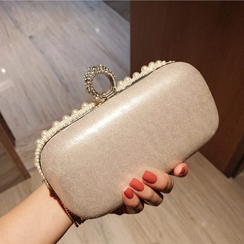 White Pearl Ring Clutch Bags Women Rhinestone Tassel Clutches Purse Wedding Sac A Main Femme 2021 New Luxury Party Bags Pouch