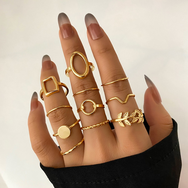 Gold Wide Chain Finger Ring Set Women's Vintage Hollow Irregular Big Love Heart Snake Knuckle Ring Bohemian Jewelry Gift