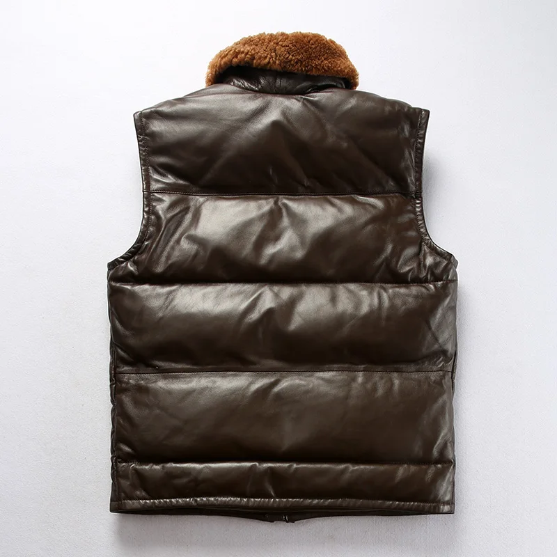 50% OFF 1615 Read Description! Asian size super quality sheep skin warm vest men's sheep leather vest mens duck feather down vest