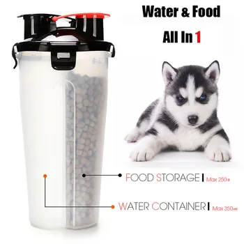 

Portable 2 In 1 Pet Water Bottle Food Container with Folding Silicone Bowl Outdoor Travel Dog Cat Feeder Dog Water Dispenser
