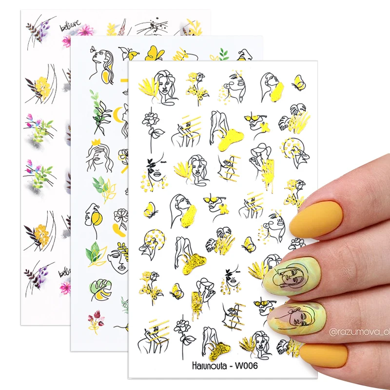 

Harunouta Gold Snowflake Christmas Nail Water Decals Gold Woman Face Leaf Floral Pattern Transfer Stickers Wraps DIY Decoration