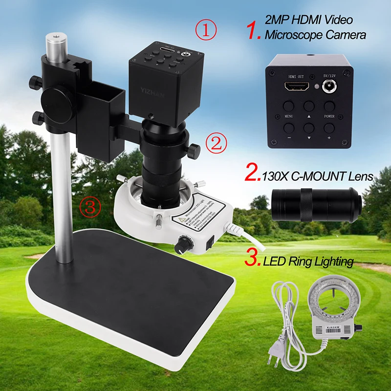 

Digital HDMI Industrial Microscope Camera video Microscope sets HD 60F/S+130X C mount lens+LED ring Light +metal stand