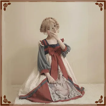 

Princess sweet lolita dress Original Chinese Style Fox Ink-and-wash Country Style Retro-classic Chest Han Element dress HWK034