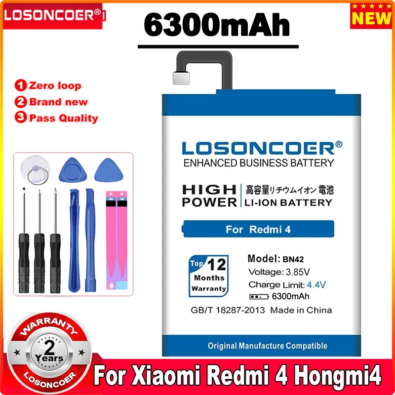 Аккумулятор LOSONCOER BN42 на 6300 мА · ч для Xiaomi Redmi 4 аккумулятор Xiao Mi Hongmi 2 ГБ ОЗУ 16 Гб ПЗУ |