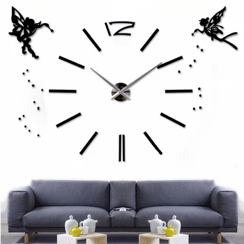 

DIY 3D Large Wall Clock Modern Design Angel Wall Sticker Clock Home Decor Acrylic Silent Wall Clocks for Living Room