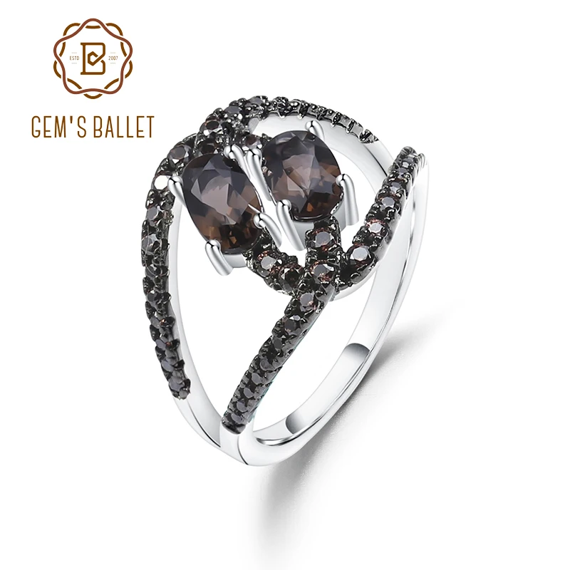 GEM'S BALLET, классика, 925 пробы, серебро, 0.88Ct, натуральный дымчатый кварц, драгоценный камень, кольцо, разделенная полоса, вихревые кольца для женщин, хорошее ювелирное изделие