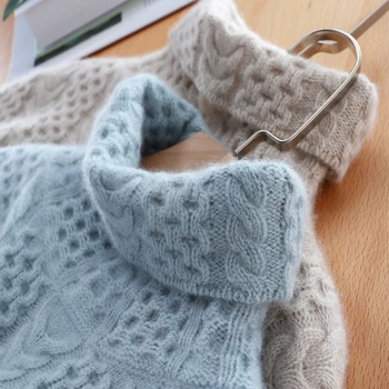 

2019 Autumn and Winter New High Collar Cashmere Sweater Women Thick Loose Pullover Sweater Twist Sweater Lazy Knit Bottoming