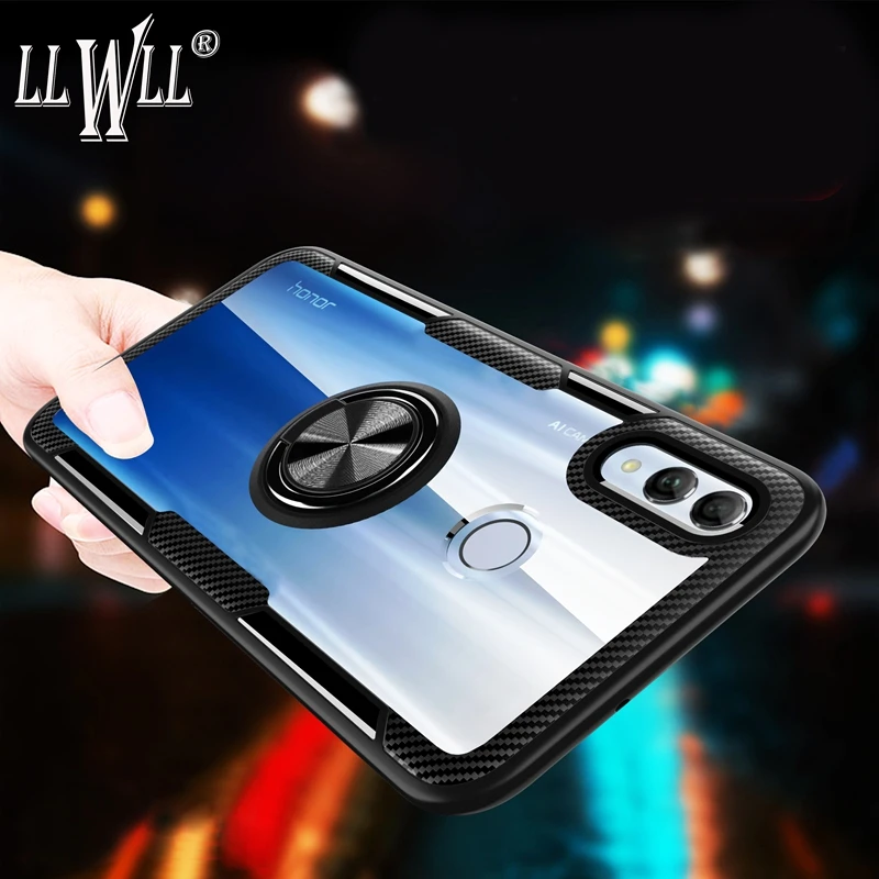 For Honor 10 Lite Case Transparent Acrylic Ring Huawei P Smart 2019 Magnetic Car Holder Armor Cover |