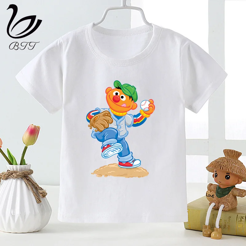 Детская футболка с героями мультфильмов «Улица Сезам», «Эрни и Берт», детская забавная футболка, детские летние белые топы, одежда для малышей - Цвет: WhiteE