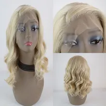 Bombshell микс медовый блонд глубокая волна синтетический 13*3 Кружева передние парики Glueless термостойкие волокна волос сторона пробор с челкой