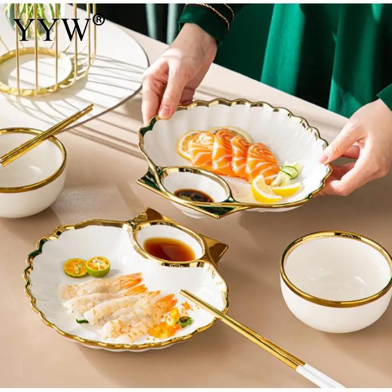Ceramic Dish Accessories Sushi Plate Set For Home Dumpling Plate Shell Shaped Japanese Tableware Sushi Dish Kitchen Accessories