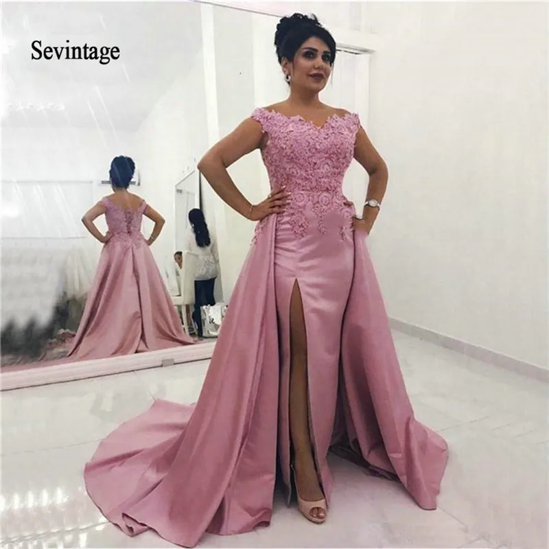 

Sevintage 2020 Mermaid Long Evening Dresses Lace Applique Slit Side Prom Gowns Overskirt Fromal Woman Party Gown Abendkleider