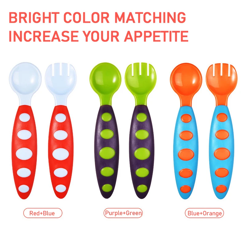 

Baby Portable Dishes Teaspoon Spoon Fork Wave Point Cute Handle Utensils Baby Learning Eating Children Tableware Food Spoon