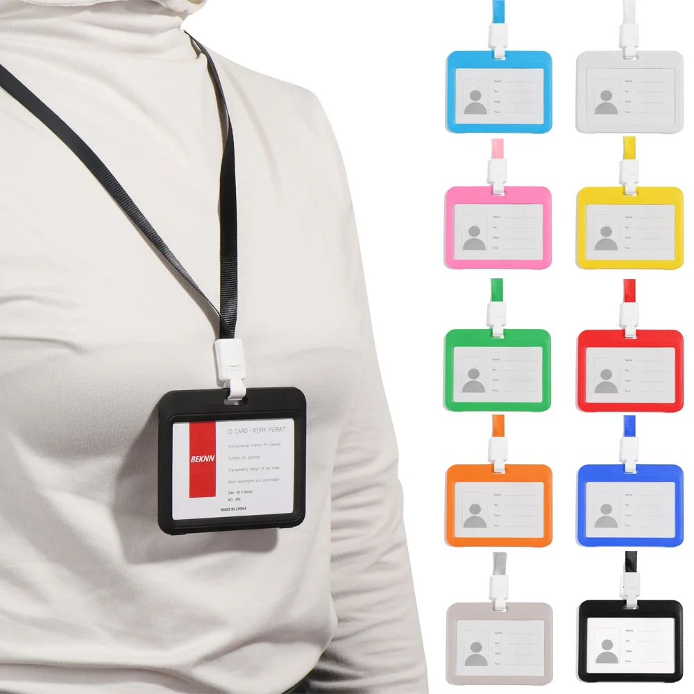 Two sided Transparent Card Holder with Lanyard Horizontal Style