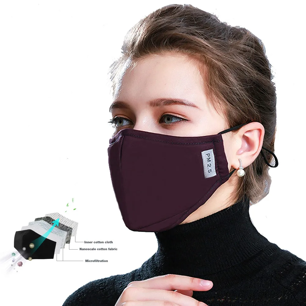 Хлопковая черная маска для рта PM2.5 фильтр с активированным углем Ветрозащитная