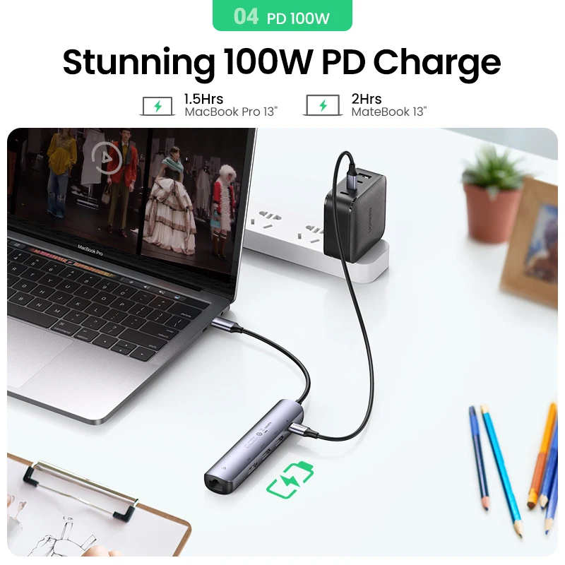 Ugreen Usb c Hub Mini Tamanho Usb tipo c 3.1 a 4k Hdmi Rj45 pd Usb 3.0 Otg Adaptador Usb c Doca para Macbook ar Pro 2022 pc Usb Hub - Imagem 5