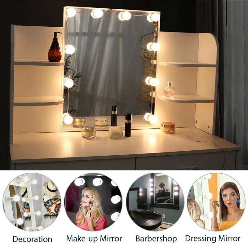 EU Plug Makeup Mirror Light 10 LED Kit Bulb Makeup Light Dimmable Light