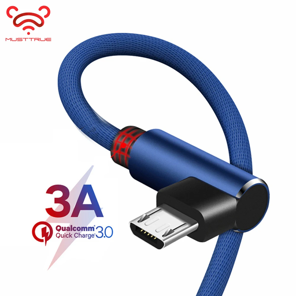 Нейлоновый кабель Micro USB 90 градусов 3 А быстрое зарядное устройство для Samsung S7 S6 Huawei