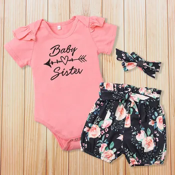 

ropa niña Short Sleeve baby girl clothes set summerRomper+bebes Print Shorts carters newborn одежда для новоржденных bébé Z4 NEW