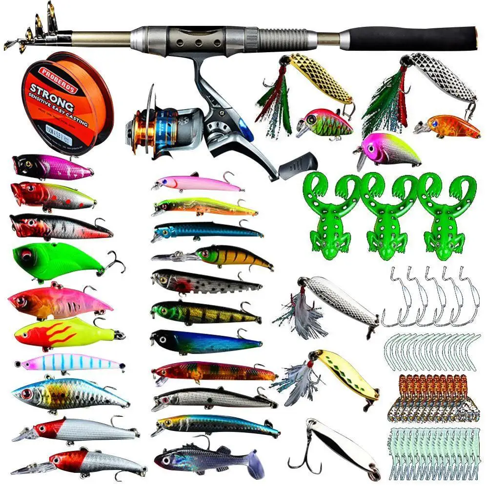 

Telescopic Fishing Rod Combo and Reel Full Kit Spinning Fishing Reel Gear Pole Set 100M Fishing Line Lures Hooks Jig Head