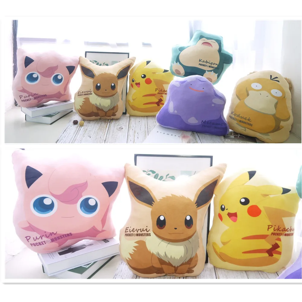

Pikachu Eevee Snorlax Psyduck Ditto Plush Pillow Cute Anime Cartoon Stuffed toy For Children baby birthday Peluche Gift
