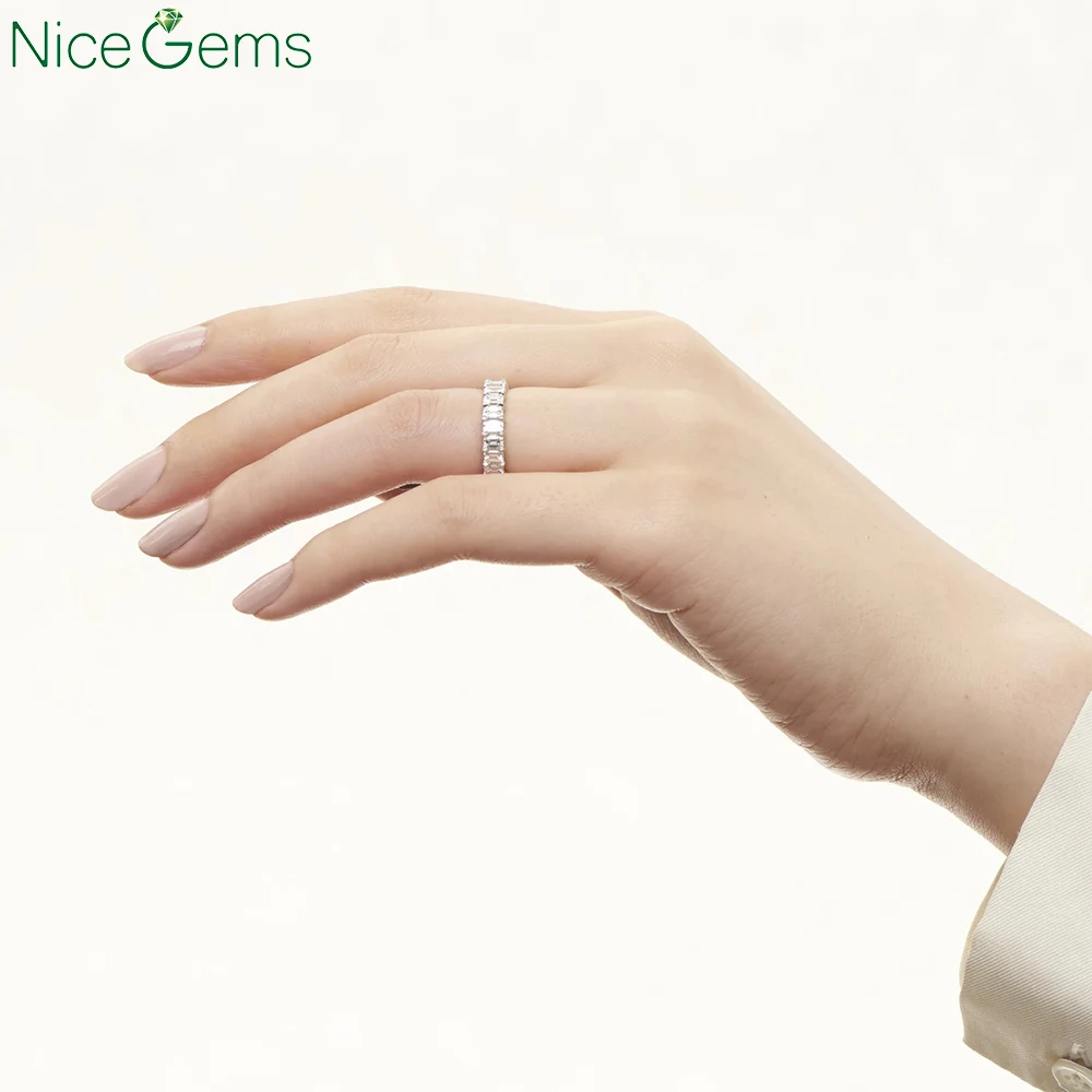 Однотонный браслет niegems из белого золота 14 к 585 пробы 4CTW с изумрудами Moissanite