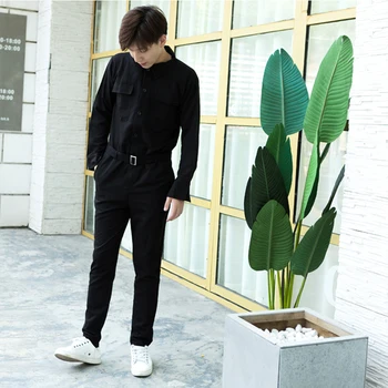 

Original Spring and Autumn Day Korean casual pants tide boys jumpsuit jumpsuit Slim men's tooling feet long pants streetwear