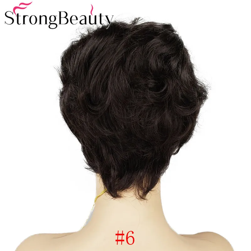StrongBeauty короткий кудрявый парик из синтетических волос натуральный черный/коричневый/серебристо-серый парики для женщин 6 цветов на выбор
