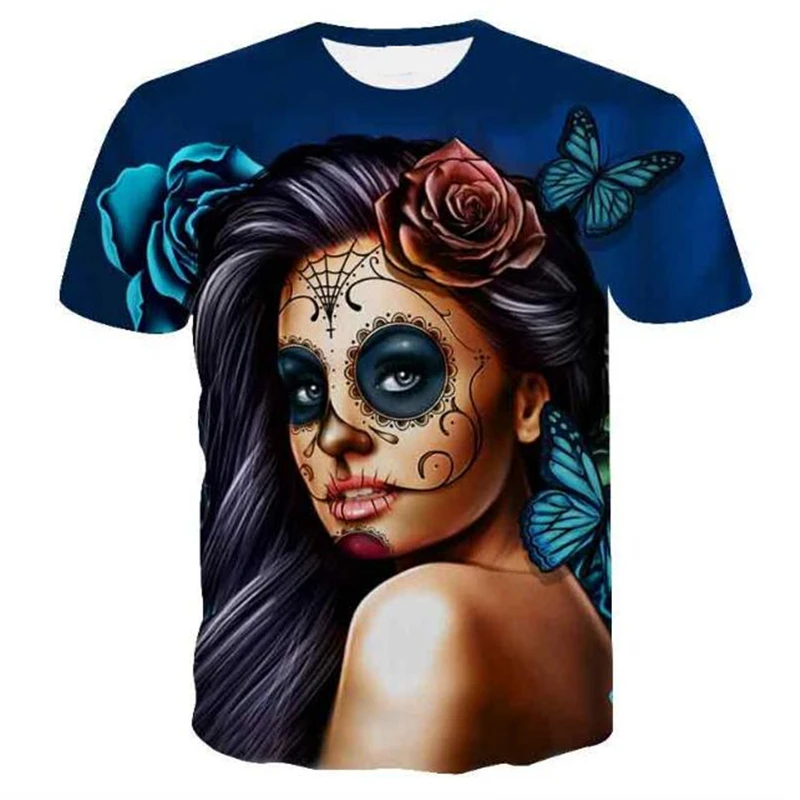 

Mask Unique New 3D t shirt Men Skull tshirt Print Flower Peking Opera Summer Tops Casual Tees Short Sleeve Streetwear Halloween