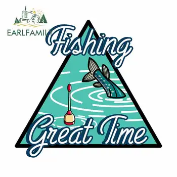 

EARLFAMILY 13cm x 12.1cm for Color Vintage Fishing Emblem Vector Image Personality Car Stickers Waterproof Bumper Decal