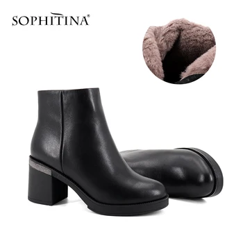 

SOPHITINA New Ankle Boots Comfortable Square Heel Round Toe High Quality Genuine Leather Shoes Hot Sale Women's Boots SC359