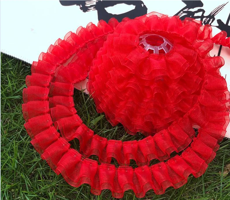 PT2020004 sheer organza pleat trim red