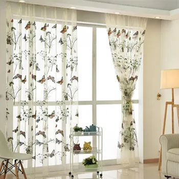 

Embroidery Window Screen Butterflies Floral Fabric Finished Custom Sheer Curtains for Bedroom Living Room Korean Style Princess