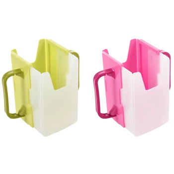 

2 Pcs Baby Child Universal Juice Pouch Milk Box Holder Cup Toddler Self-Helper Green & Pink