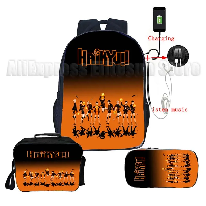 3 peças conjunto haikyuu!! Mochila para crianças