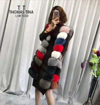 

Thomas Tina 90cm women's natural real blue fox fur vest waistcoat gilet jacket sleeveless thick warm winter genuine coats long