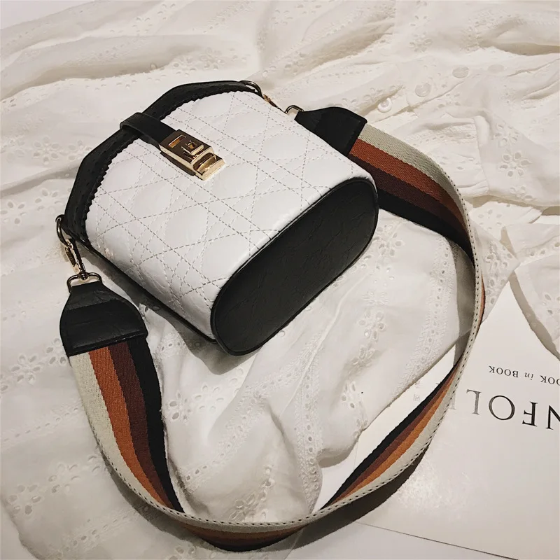 

Korean-style Soft Surface Circle Bucket Bag Lock Rainbow Strap Shoulder Oblique Handbag