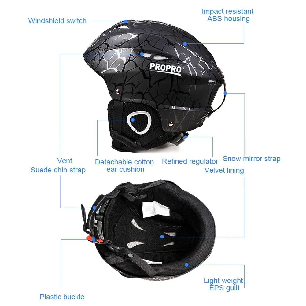 Защитный лыжный шлем для снежных видов спорта, ветронепроницаемый осенне-зимний цельный, для взрослых и детей, АБС-пластик, для сноуборда, для улицы, теплый, дышащий